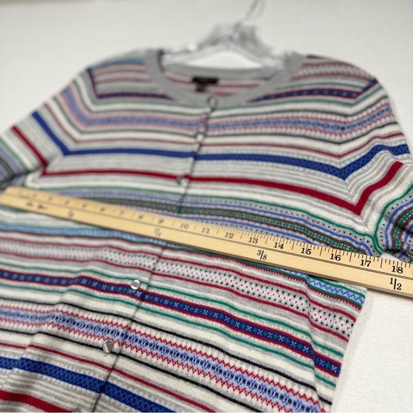 Talbots striped cardigan wool sweater medium petite fair isle Christmas primary - Picture 5 of 9